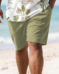 Men's Plus Size Hawaiian Green Full Print Coconut Tree Print Round Neck Short Sleeve T-Shirt Shorts Suit