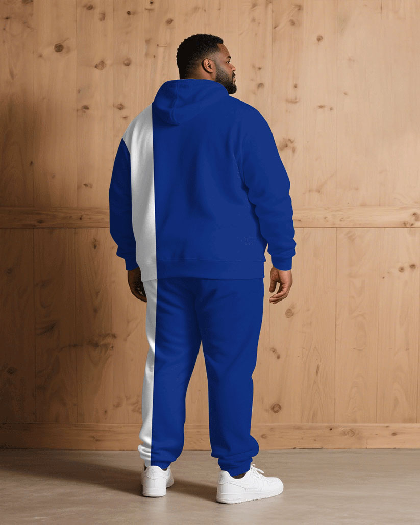 Big & Tall Men Fall/Winter Joker Casual Blue & White "Respect" Slogan Handwritten Printed Hoodie Suit