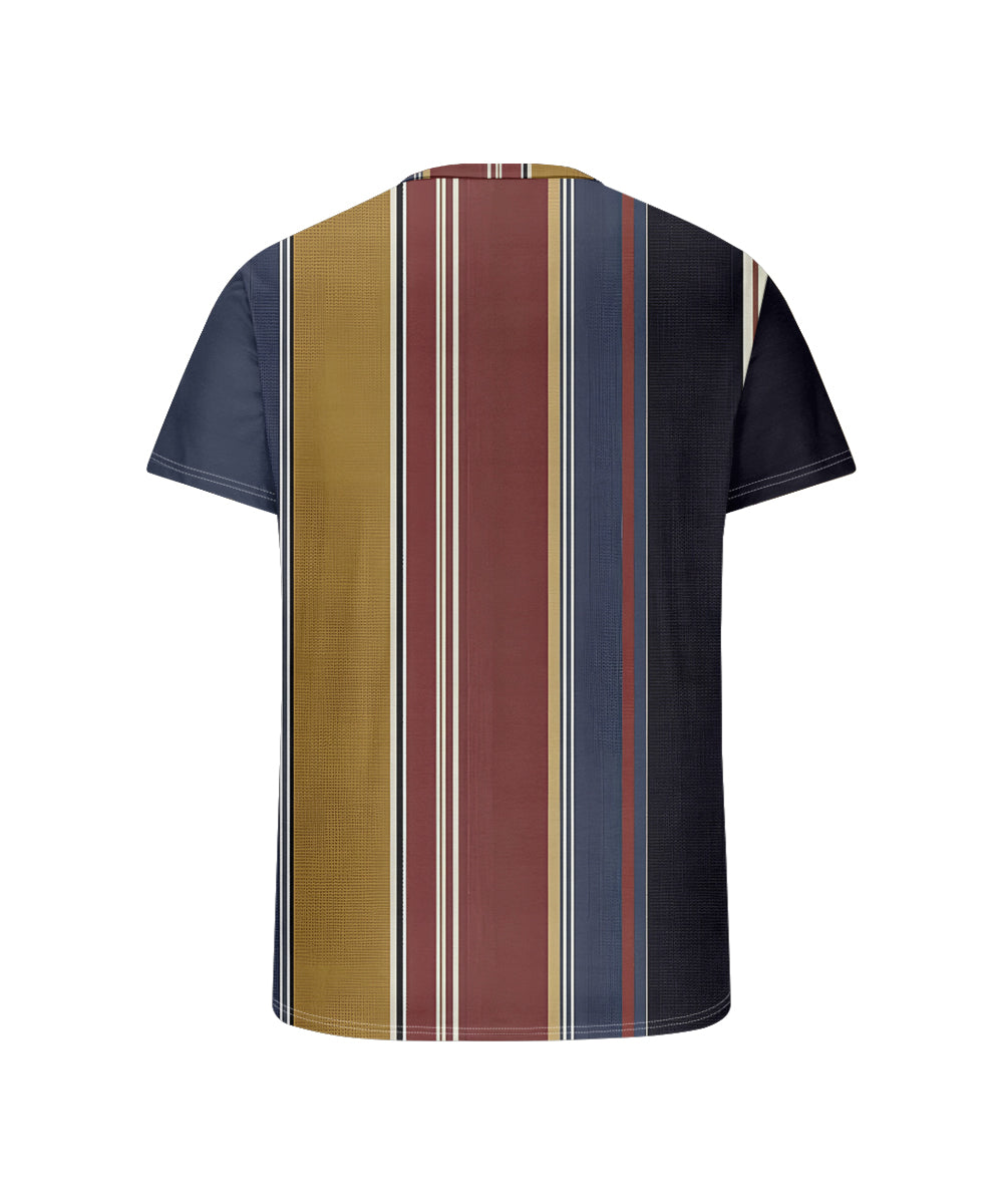 Men's Plus Size Retro Geometric Stripe Print Henley Collar Button Short Sleeve Tee
