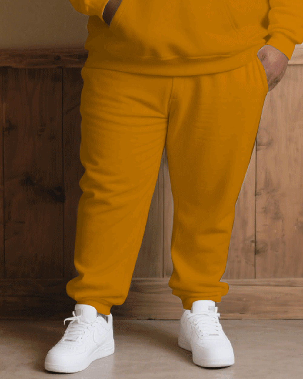 Big & Tall Men Autumn/Winter Casual Black & Orange Slogan Printed Hoodie Suit