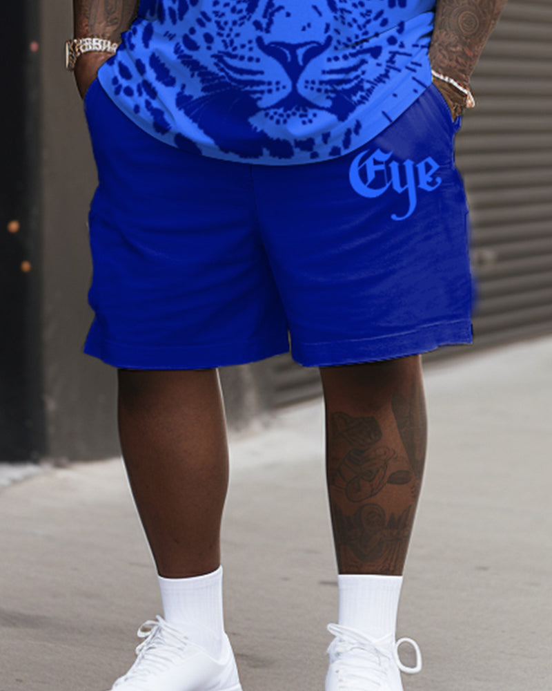 Men's Plus Size Same Color Animal Leopard Print T-Shirt Shorts Suit