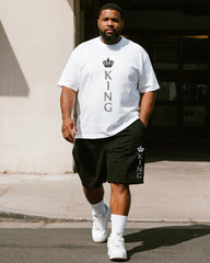 Big & Tall Men's Crown King Alphabet Print Round Neck Short Sleeve T-Shirt Shorts Suit