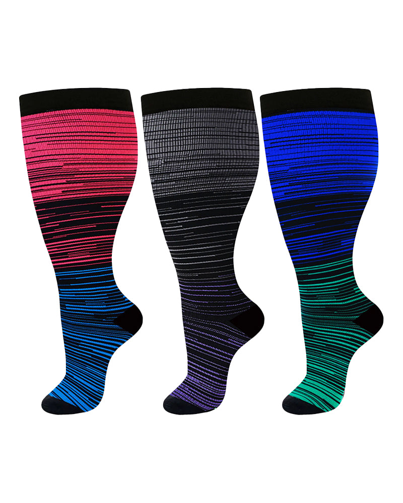 2XL-4XL Gradient Striped Running Fitness Compression Socks, For Obese Men And Women Sports Socks