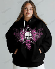 Women's Plus Vintage Star Skull Print Long-sleeved Hoodie