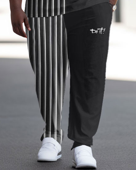 Men's Large Street Simple Retro Striped Color Matching Casual Two-piece Set