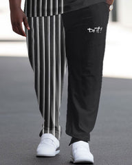 Men's Large Street Simple Retro Striped Color Matching Casual Two-piece Set
