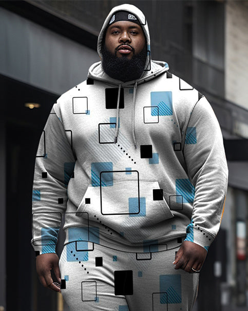 Men's Plus Size Square Diamond Casual Hoodie and Sweatpants Two Piece Set