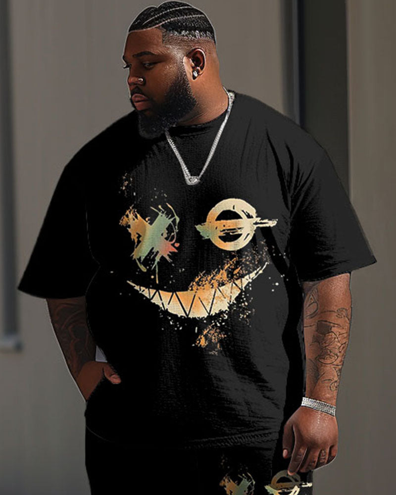Men's Plus Size Street Casual Graffiti Expression Print T-Shirt Trousers Suit