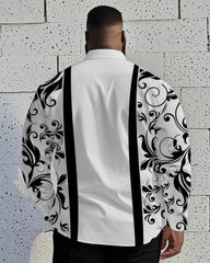 Men's Plus Size Business Black And White Retro Pattern Printed Long Sleeve Shirt