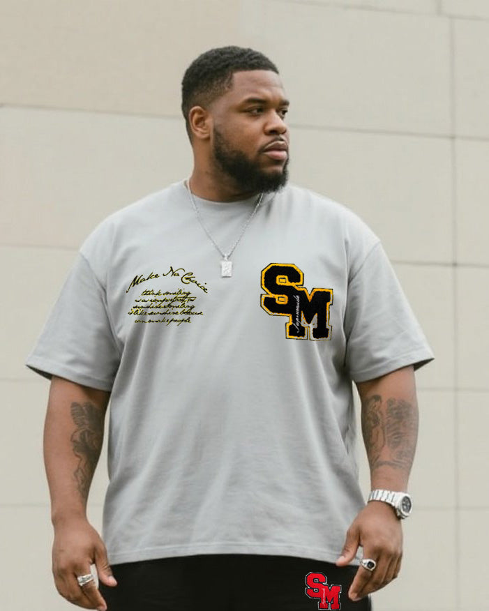 Big & Tall Men's Street Fashion Personality SM Letter Trend Design-short Sleeve Trousers Suit