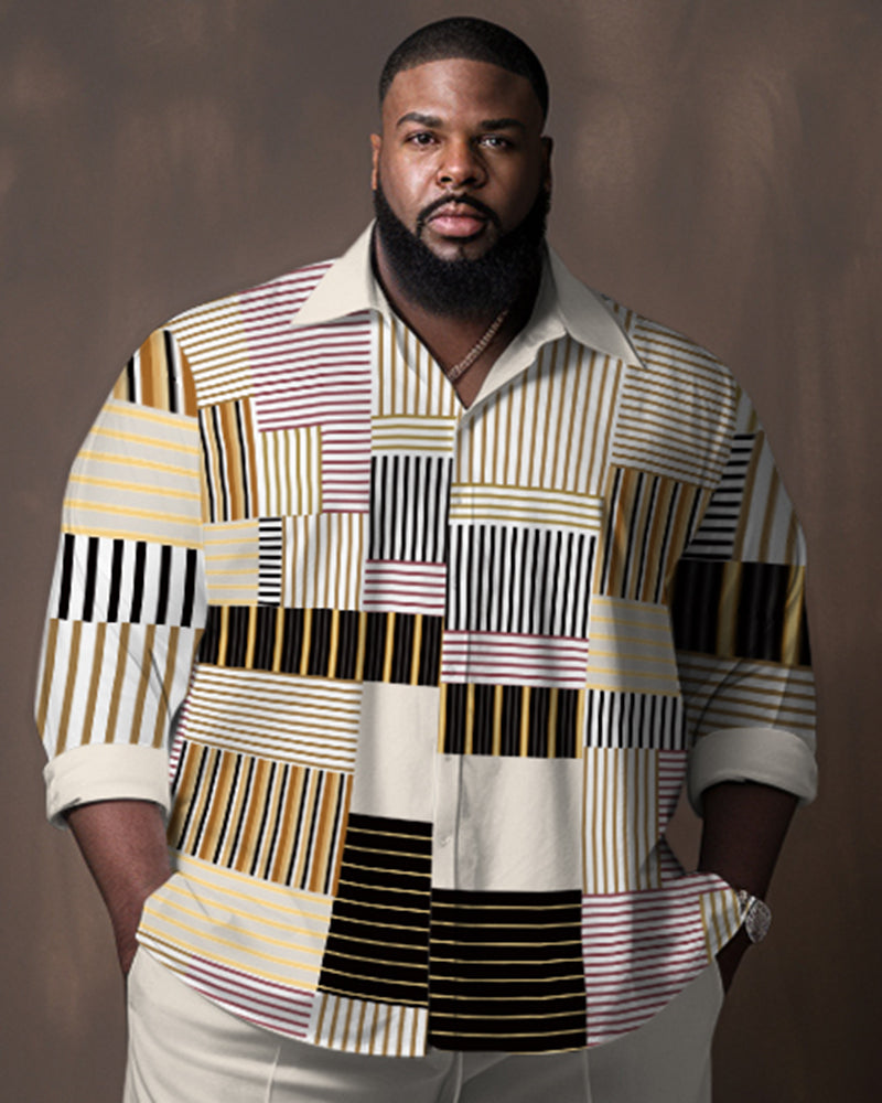 Big Men's Color Block Stitching Gradient Long Sleeve Walking Set