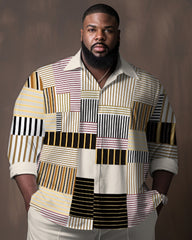 Big Men's Color Block Stitching Gradient Long Sleeve Walking Set