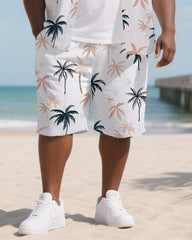 Big & Tall Men's Romantic Coconut Trees Hawaiian Theme Casual Short Sleeve Shirt Shorts 2-Piece Suit