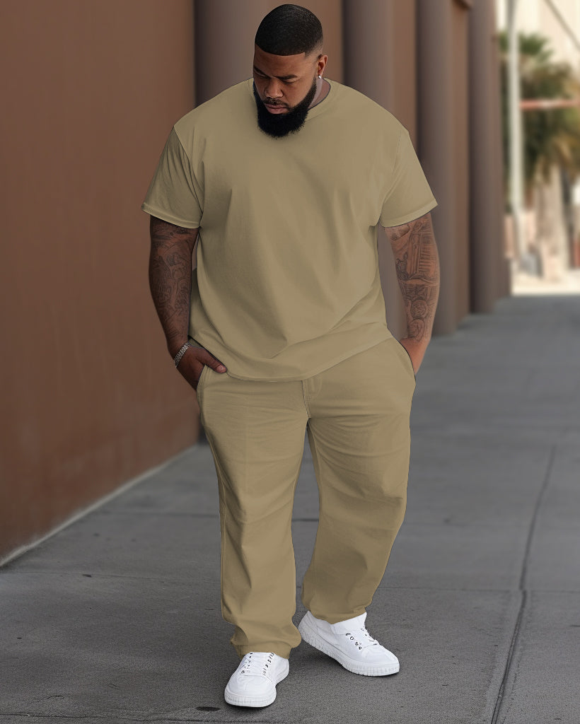 Solid Color Multi-color Optional T-Shirt Trousers Set Big & Tall Men's