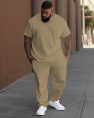 Solid Color Multi-color Optional T-Shirt Trousers Set Big & Tall Men's