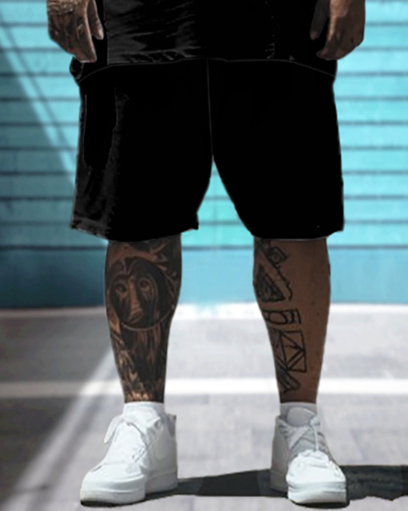 Front And Rear Printed Cool Car Letter T-shirt Shorts Suit Men's Plus Size