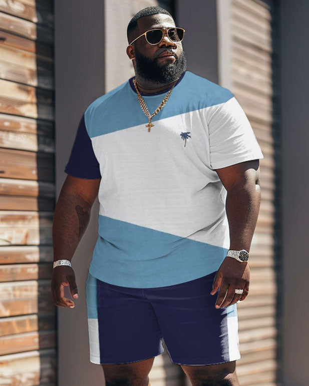 Street Casual Colorblock Large Men's Short Sleeve T-shirt & Shorts Set