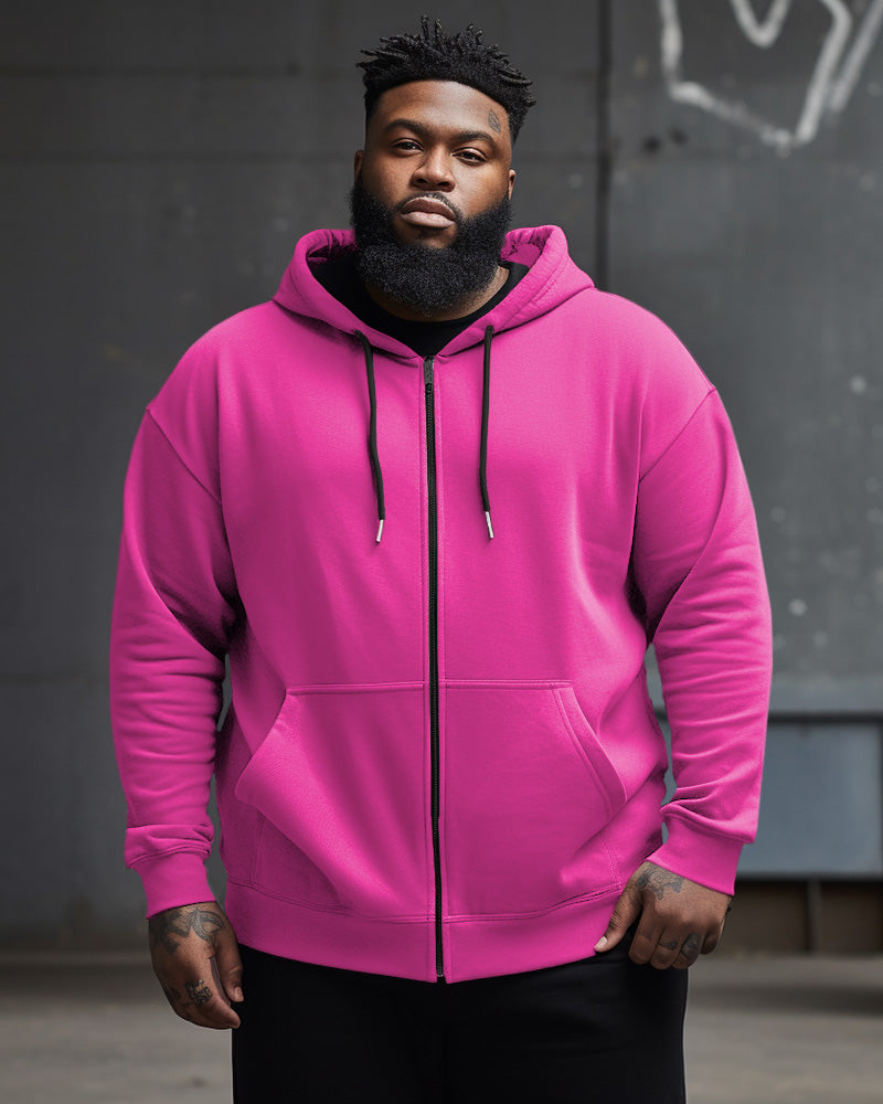 Men's Large Size Casual Street Solid Color Zipper Hoodie