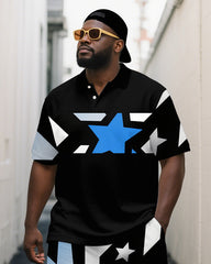 Big Men's Casual Simple Stars Geometric Style Short-Sleeve Polo Shirt Shorts 2-Piece Set