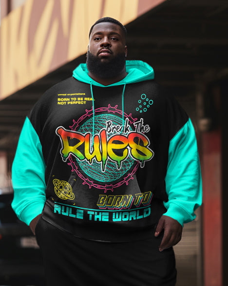 Men's Large Size Casual Hip Hop Graffiti Ruler Contrast Color Hoodie Set