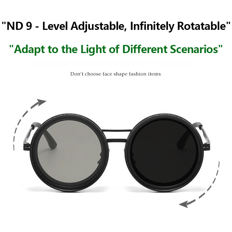 ND 9 - Level Adjustable Dimming Sunglasses, Infinite Rotation Filter, Retro Personalized Polarized Sunglasses, Steampunk Style