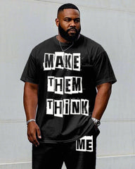 Men's Big "Let Them Think Me" Slogan Printed Short-Sleeved T-Shirt Pants Suit