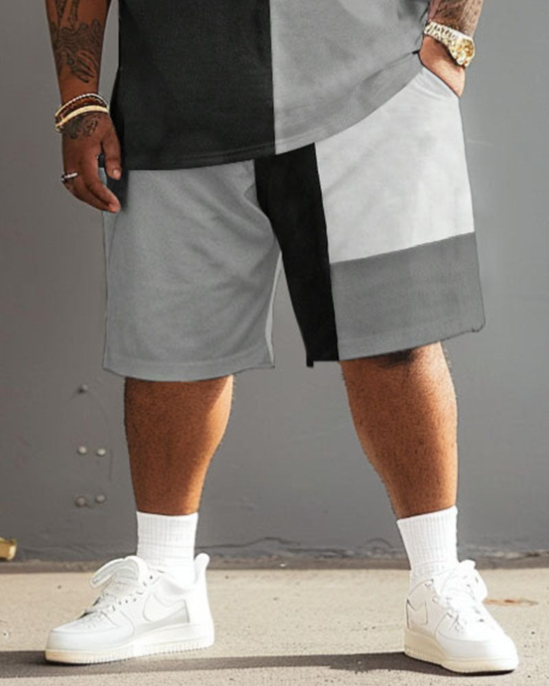 Men's Big and Tall Casual Color Block Printed T-shirt Shorts Set