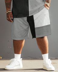 Men's Big and Tall Casual Color Block Printed T-shirt Shorts Set