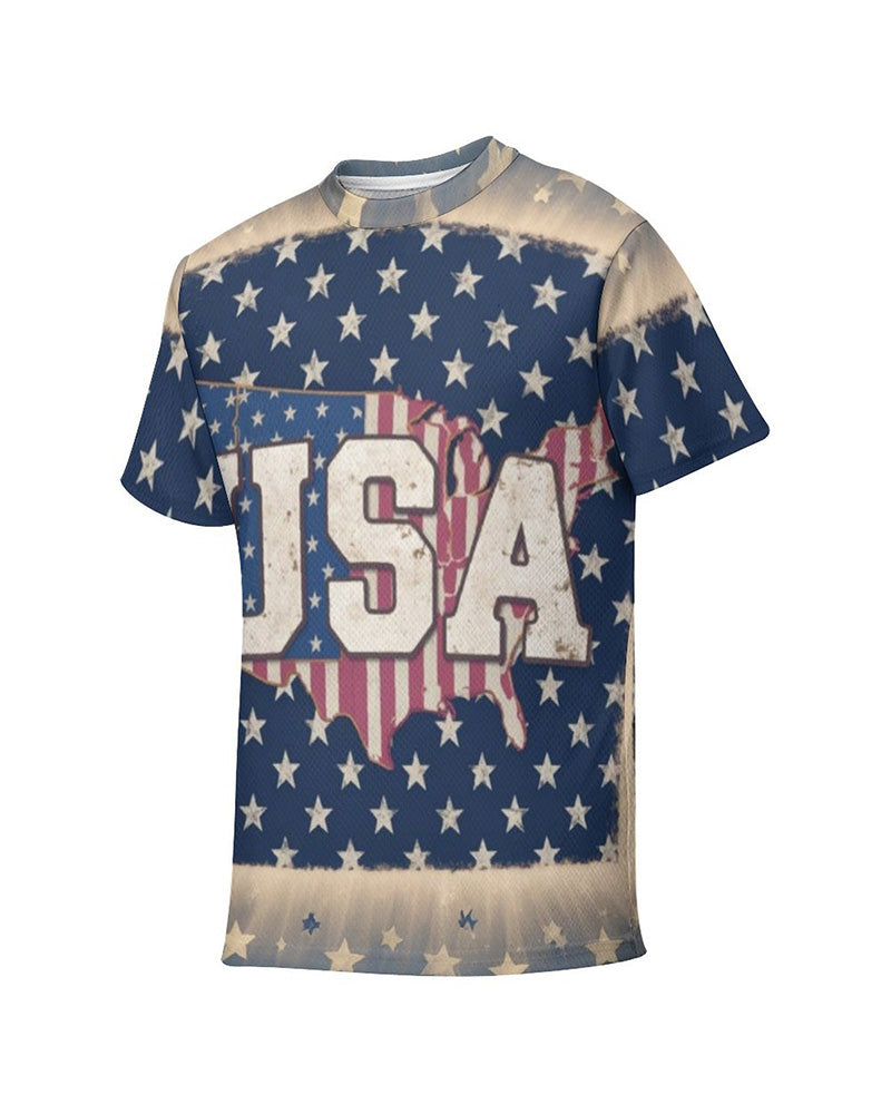 Men's Plus Size Independence Day Star USA Letter Print Round Neck Short Sleeve T-Shirt