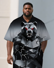 Big Men's Armored Bear Cartoon Gradient Effect Streetwear Short Sleeve Shirt Pants Set
