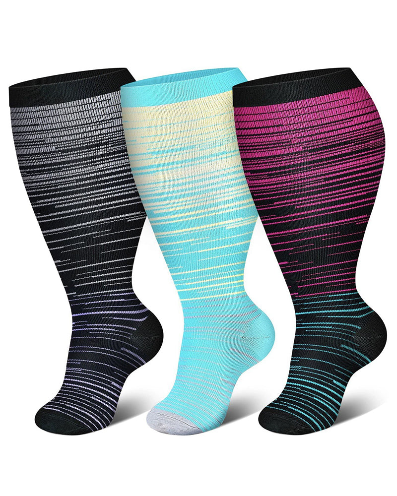 2XL-4XL Gradient Striped Running Fitness Compression Socks, For Obese Men And Women Sports Socks