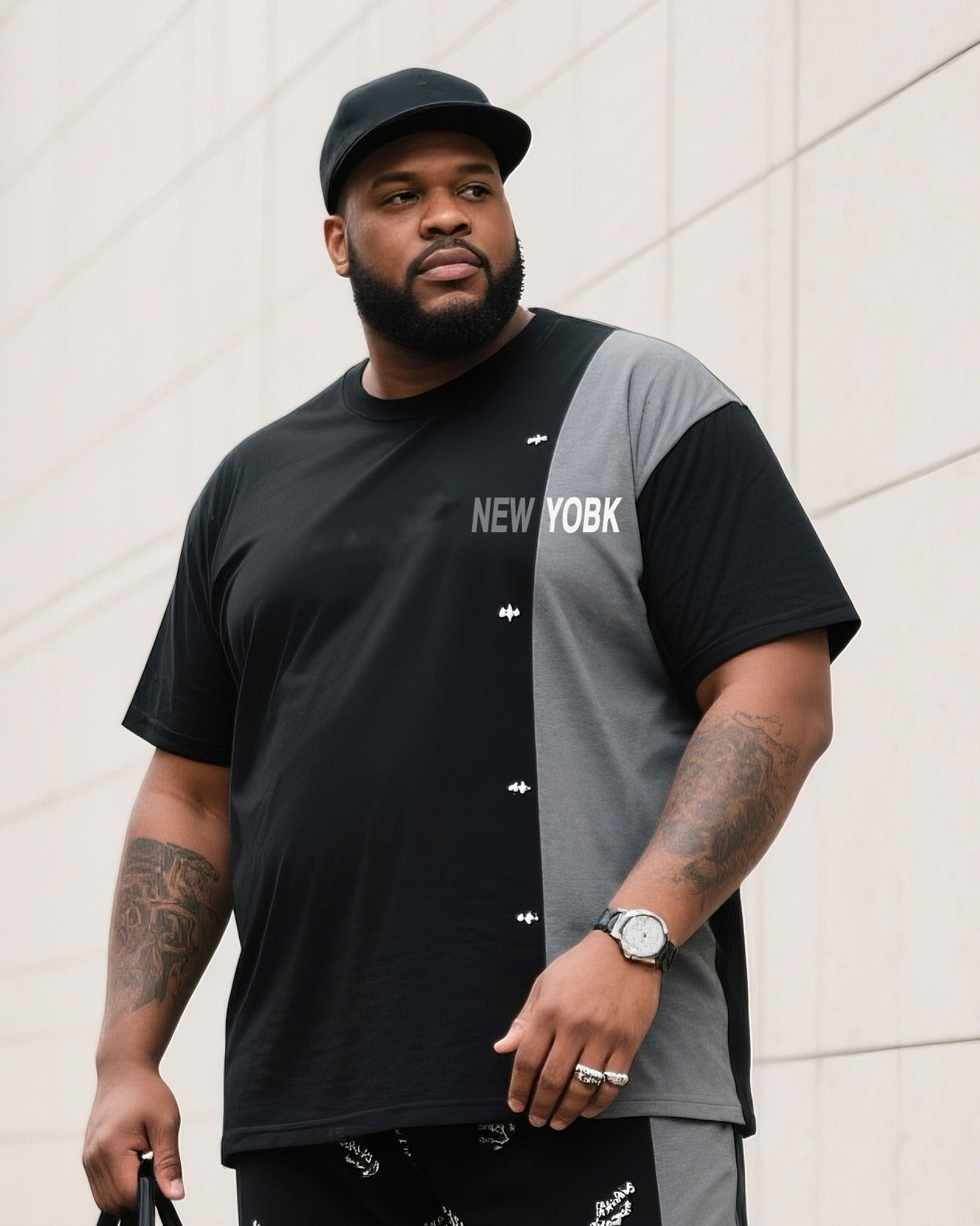 Big Boy Street Fashion Stars New York Personality English Design Color-matching Short-sleeved Trousers Suit