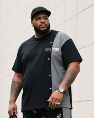 Big Boy Street Fashion Stars New York Personality English Design Color-matching Short-sleeved Trousers Suit