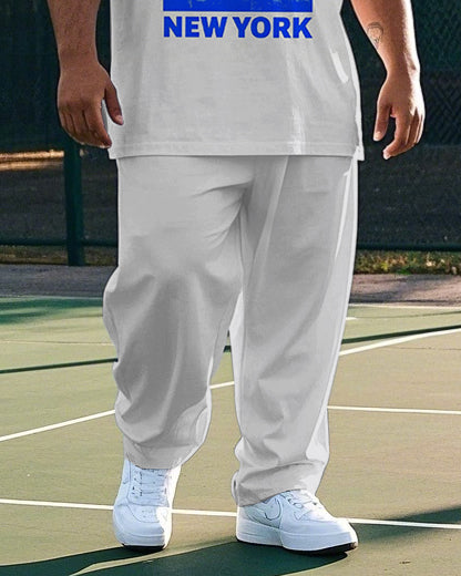 Big Men's Basketball Game NEVER STOP NEW YORK Printed Short Sleeve T-shirt Pants Set