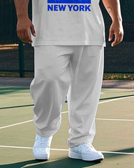 Big Men's Basketball Game NEVER STOP NEW YORK Printed Short Sleeve T-shirt Pants Set