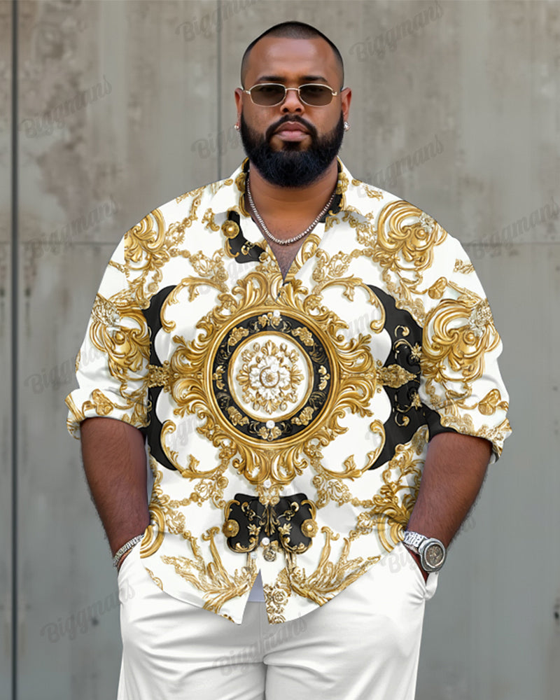 Luxury Baroque Style Printed Long Sleeve Shirt 2 Piece Set Big & Tall Men's