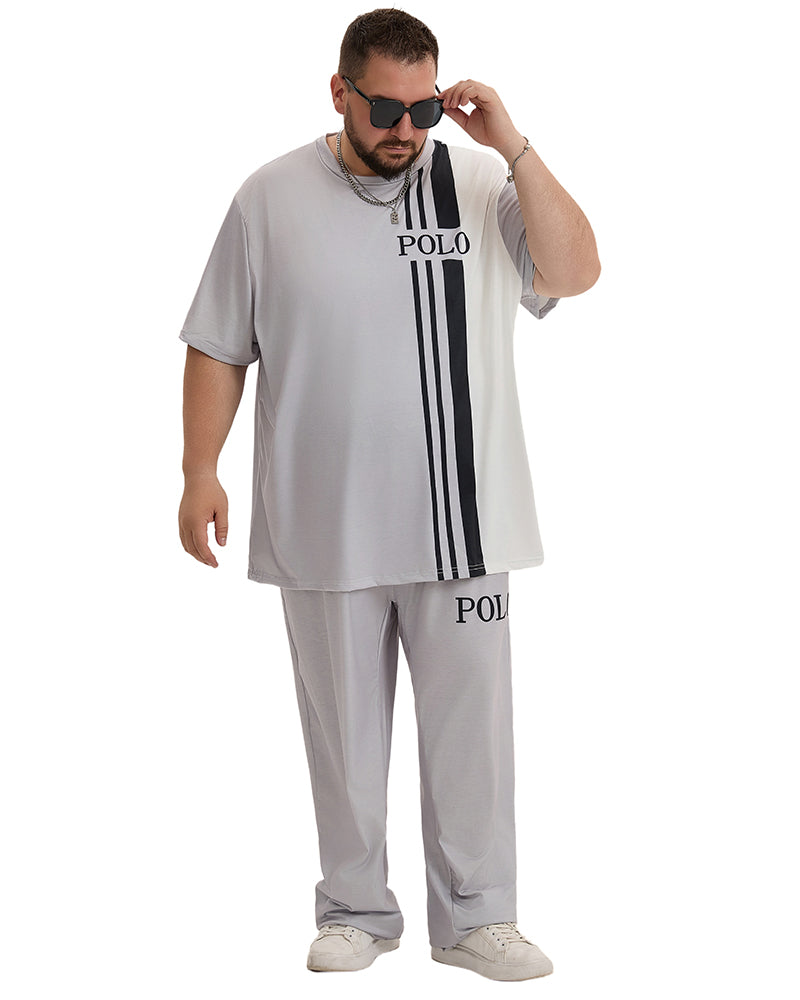 Men's Big & Tall White & Grey Colorblock Short-sleeved T-shirt Trousers Set