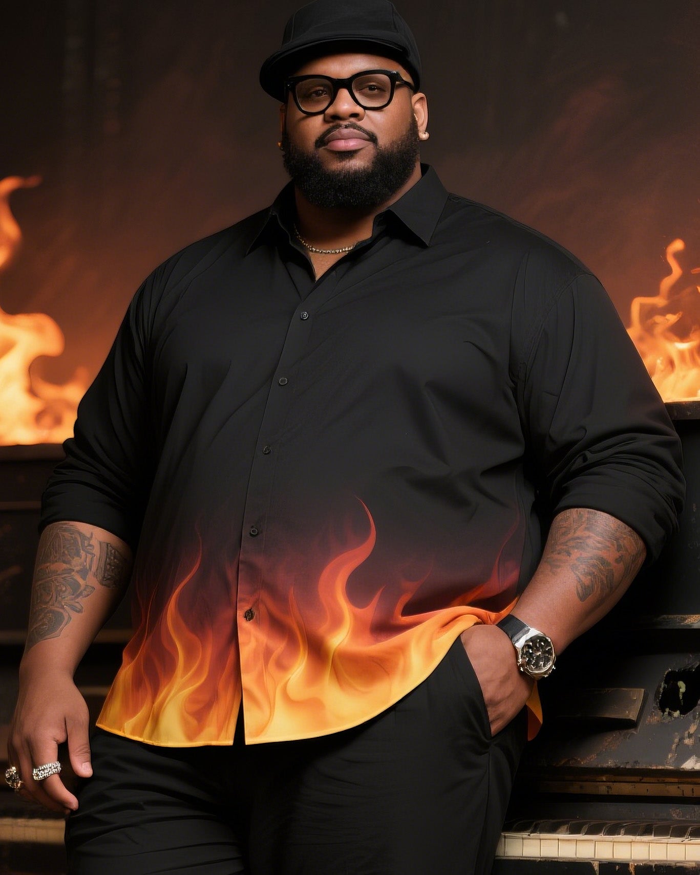 Big Boy Essential 2025 Fashion Popular Art Flame Burn Mark Long Sleeve Shirt Trousers Suit