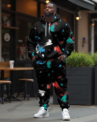 Men's Plus Size Tracksuit Color Brush Print Hoodie and Sweatpants Set