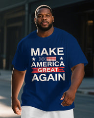 Big Men's Outdoor America Theme Sayings Printed Casual Short Sleeve T-shirt Pants Suit