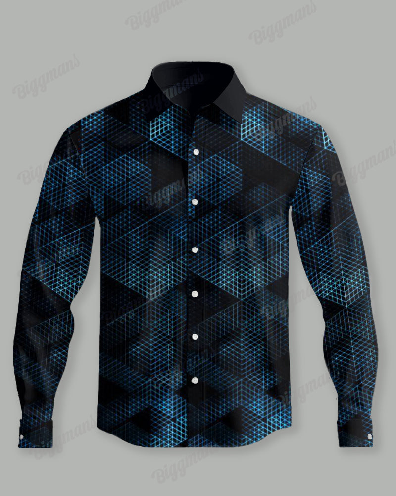 Big Guy's Casual Business Geometric Long Sleeve Shirt Pants Set