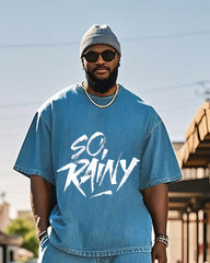 Plus Size Men-water Denim-so Rawy-xx English Print Suit