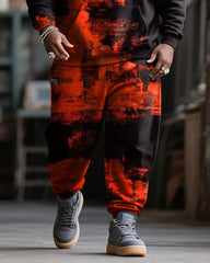 Big & Tall Men's Street Fashion Black Red Graffiti Respect Alphabet Print Hoodie Suit