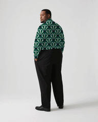 Men's Plus Size Business Green Court Pattern Style Printed Long Sleeve Shirt Trousers Suit