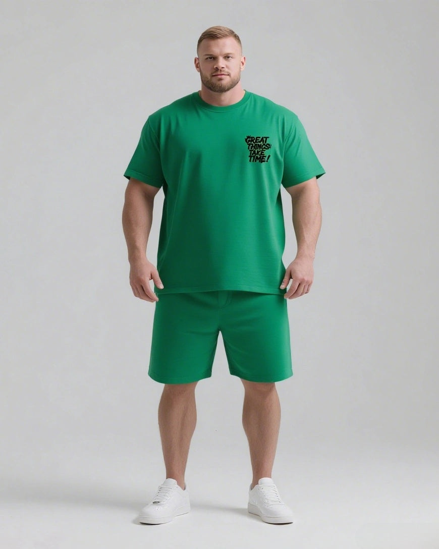 GREAT THINGS TAKE TIMES Slogan T-shirt 2-Piece Set