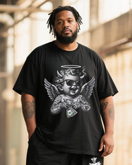 Big & Tall Men's Graffiti Sunglasses Angel Cross Printed T-Shirt Pants Suit
