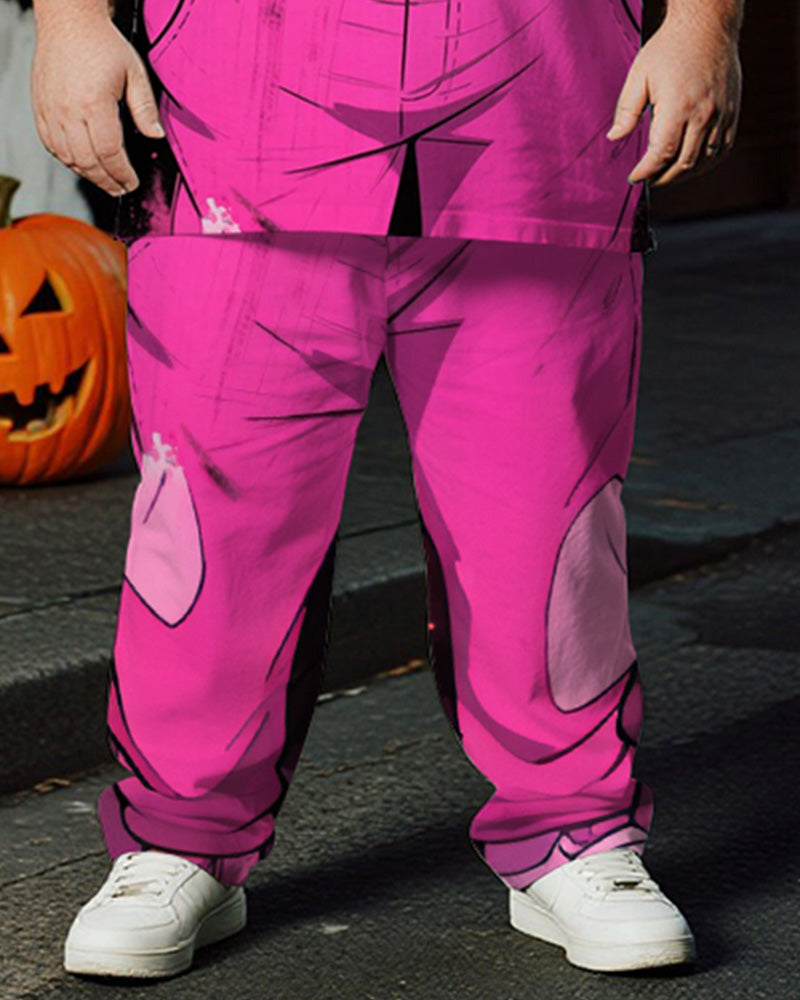 Big & Tall Men's Halloween Pink Leopard Skull Cosplay Printed T-Shirt Trousers Suit