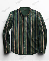 Big Guy's Classic Casual Yellow Green Striped Long Sleeve Lapel Shirt