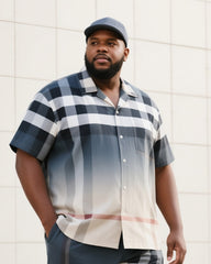 Big & Tall Men's Street Fashion Daily Casual Gradient Card Fuzzy Window Plaid Shirt Shorts Suit