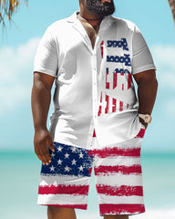 Men's Plus Size Independence Day Flag Gesture Print Short Sleeve Shirt Shorts Suit